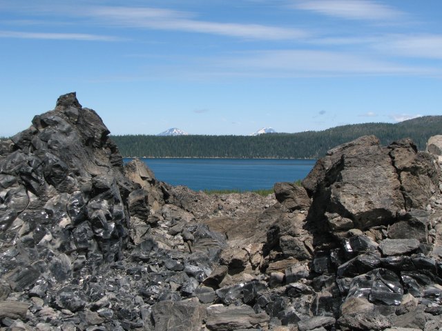 View of Paulina Lake, Cascades in background